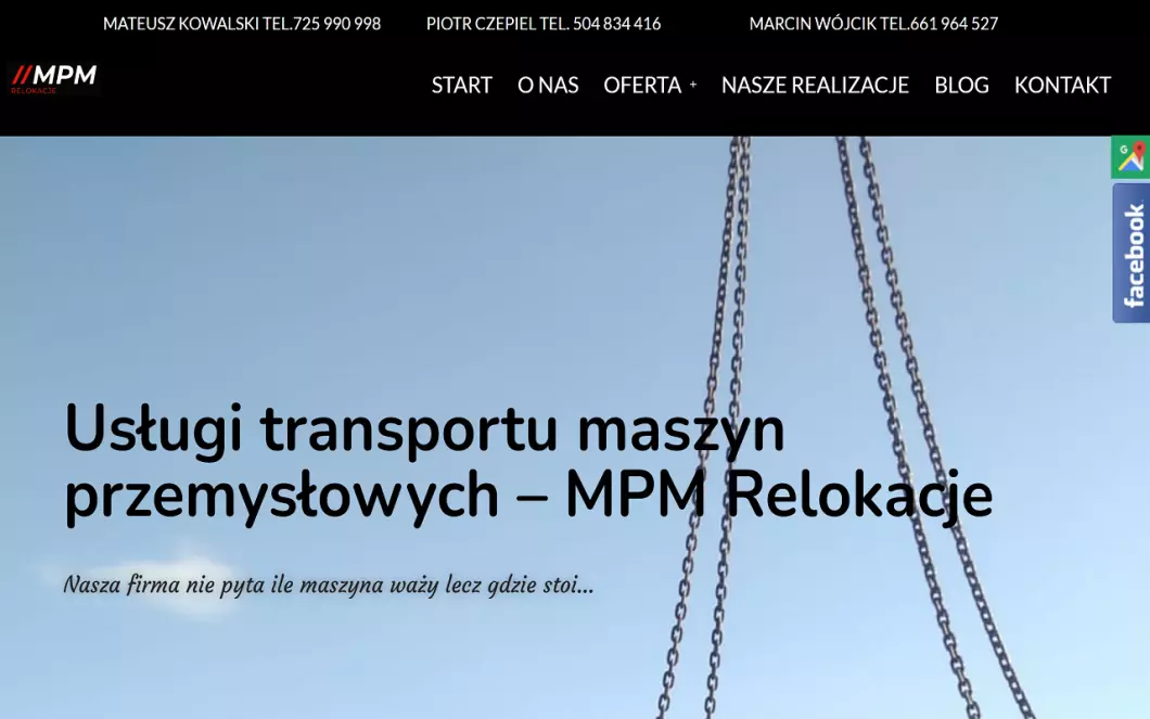 Usługi transportu maszyn przemysłowych MPM Relokacje - podgląd